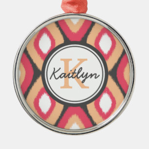 Monogram Ikat Diamonds Pattern Pink Grey Metal Tree Decoration