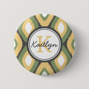 Monogram Ikat Diamonds Pattern Sage Yellow 6 Cm Round Badge