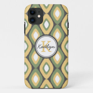 Monogram Ikat Diamonds Pattern Sage Yellow iPhone 11 Case