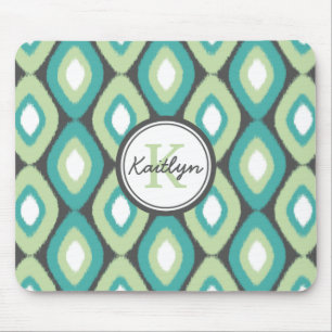 Monogram Ikat Diamonds Pattern Teal Mint Mouse Mat