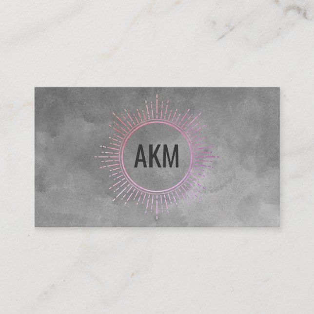 Monogram Illumination Elements Grey Watercolor Business Card (Front)