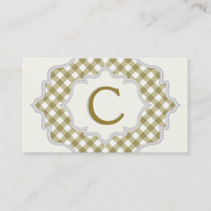 Monogram in a frame, olive green, white gingham business card