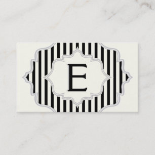 Monogram in a frame with black, white stripes business card