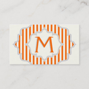 Monogram in a frame with orange, white stripes business card