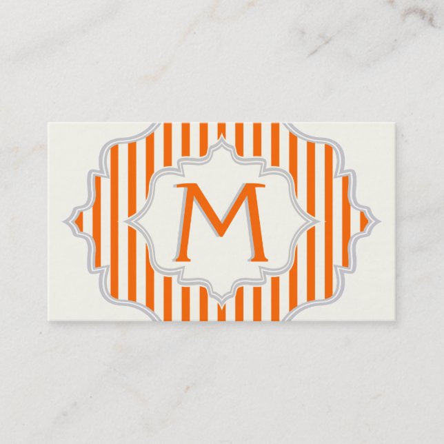Monogram in a frame with orange, white stripes business card (Front)