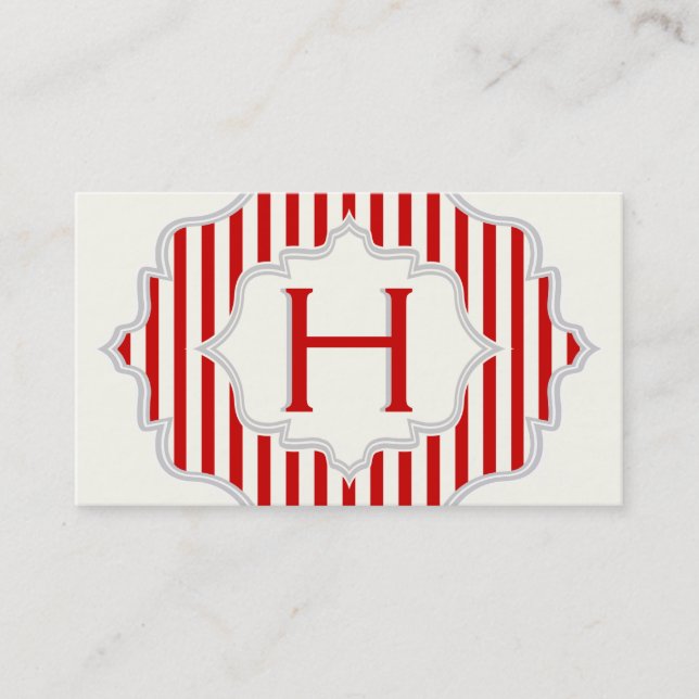 Monogram in a frame with red, white stripes business card (Front)