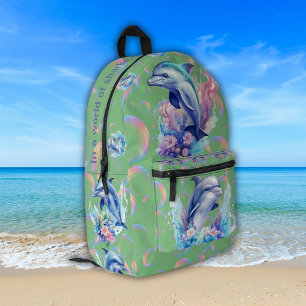 Monogram In a World of Sharks, Be a Dolphin Green Printed Backpack