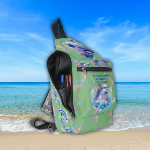 Monogram In a World of Sharks, Be a Dolphin Green Sling Bag
