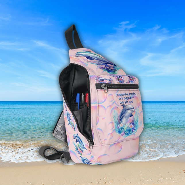 Monogram In a World of Sharks, Be a Dolphin Pink Sling Bag (Creator Uploaded)