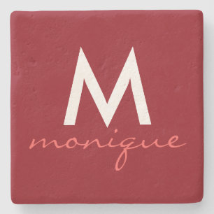 Monogram in Classic Red Stone Coaster