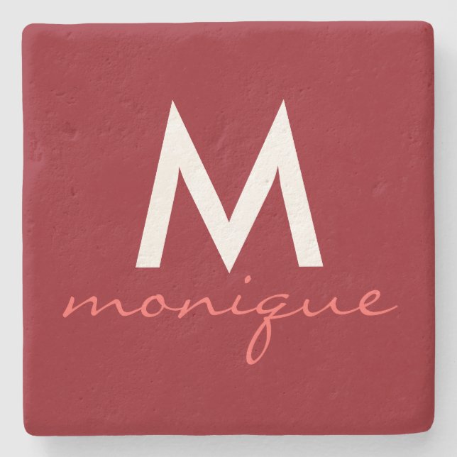 Monogram in Classic Red Stone Coaster (Front)