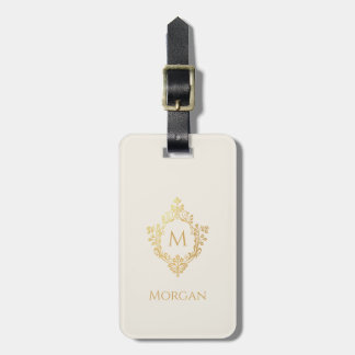 Monogram in Crest Ivory Faux Gold Elegant Vintage Luggage Tag