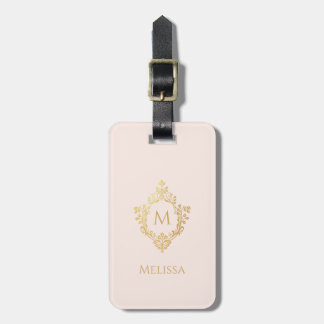 Monogram in Crest Pink Faux Gold Vintage Elegant  Luggage Tag