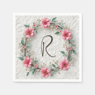 Monogram In Elegant Wreath On Lace Napkin