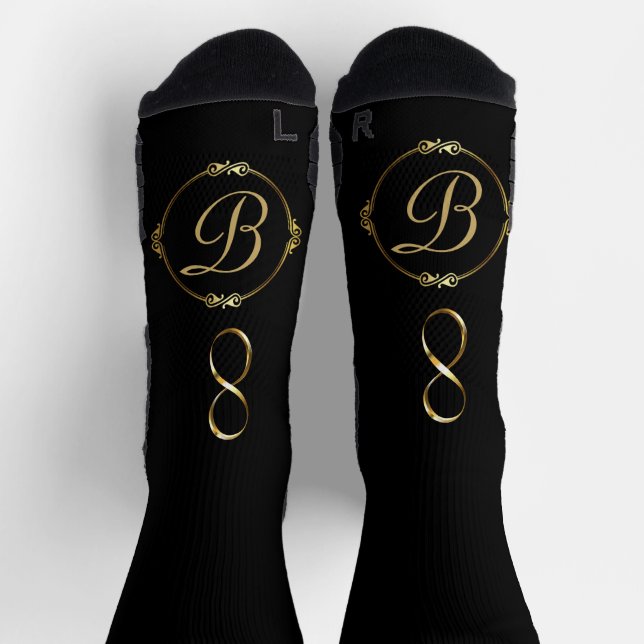 Monogram in gold with infinity circle on Grey | Socks (Top)