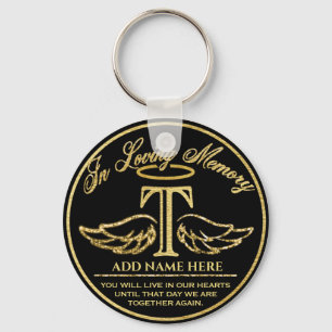 Monogram In Loving Memory Gold Memorial Letter T Key Ring