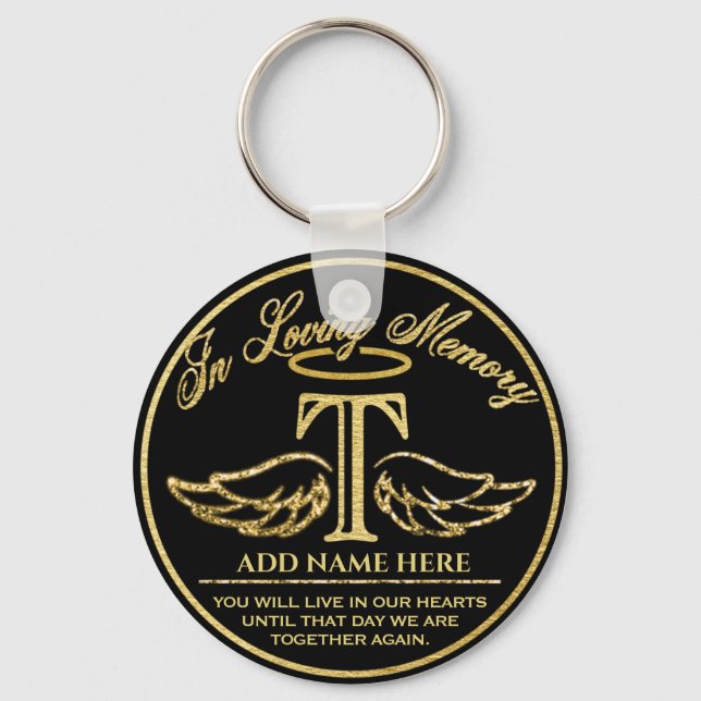 Monogram In Loving Memory Gold Memorial Letter T Key Ring (Front)