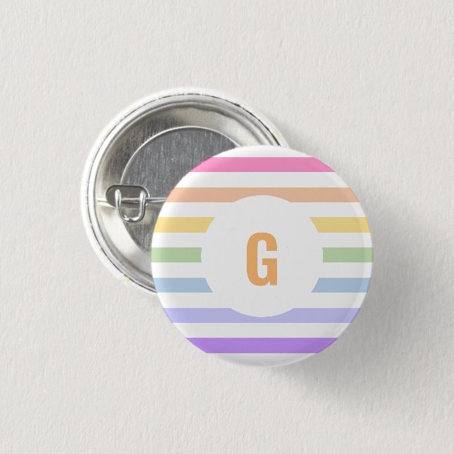 Monogram in White Circle Pastel Rainbow Stripes 3 Cm Round Badge (Front & Back)