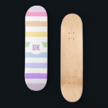 Monogram in White Circle Pastel Rainbow Stripes Skateboard<br><div class="desc">Simple trendy minimalist design of a monogram in the centre inside white circle with pastel rainbow stripes pattern. Perfect modern gift or anyone,  LGBTQ friendly gift and memorabilia.</div>