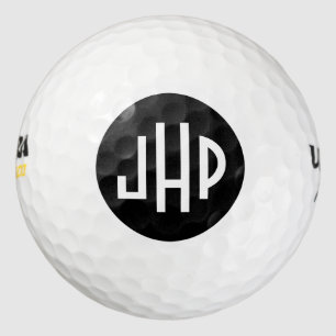 Monogram In White On Black Circle Golf Balls