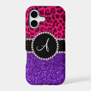 Monogram indigo purple glitter neon pink leopard