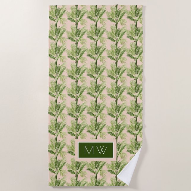 Monogram | Indoor Oasis | Palm Tree Pattern Beach Towel (Front)