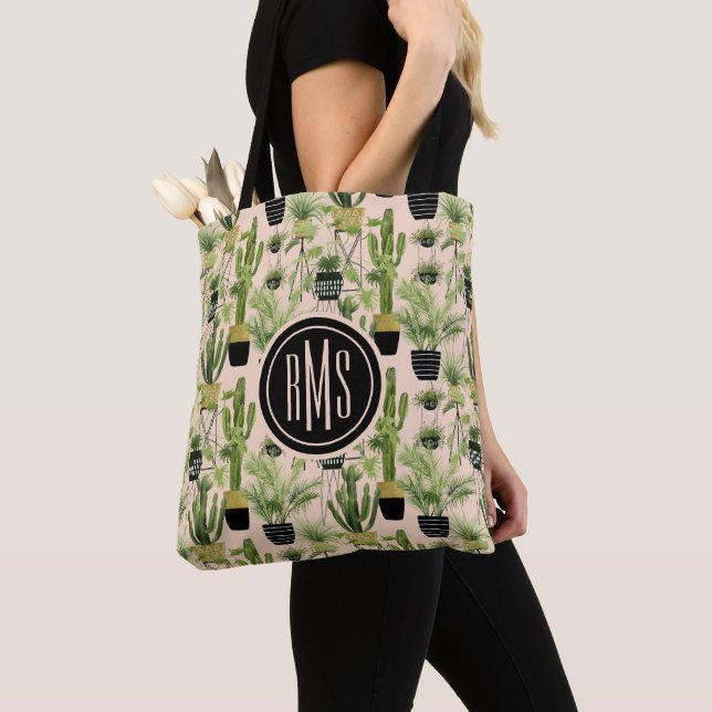 Monogram | Indoor Oasis | Plant Lineup Pattern Tote Bag (Close Up)