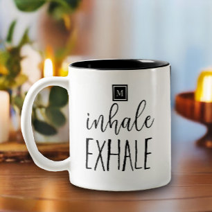 Monogram Inhale Exhale Inspirational Quote Two-Tone Coffee Mug