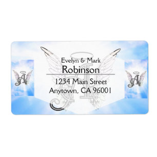 Monogram Initial A, Angel Wings & Halo w/ Clouds