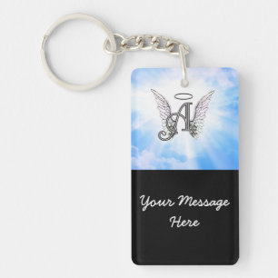 Monogram Initial A, Angel Wings & Halo w/ Clouds Key Ring