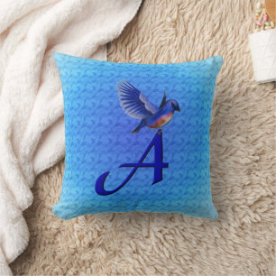 Monogram Initial A Bluebird Cushion