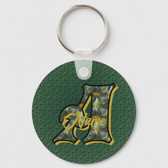 Monogram Initial A Daisies Art Personalised Key Ring (Front)