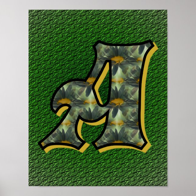 Monogram Initial A Daisies Flower Art Poster (Front)