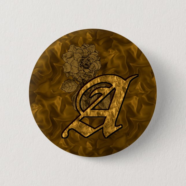 Monogram Initial A Elegant Gold Peony Flower 6 Cm Round Badge (Front)