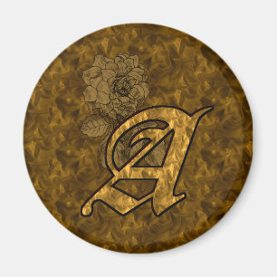 Monogram Initial A Elegant Gold Peony Flower Magnet