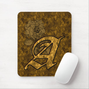 Monogram Initial A Elegant Gold Peony Flower Mouse Mat