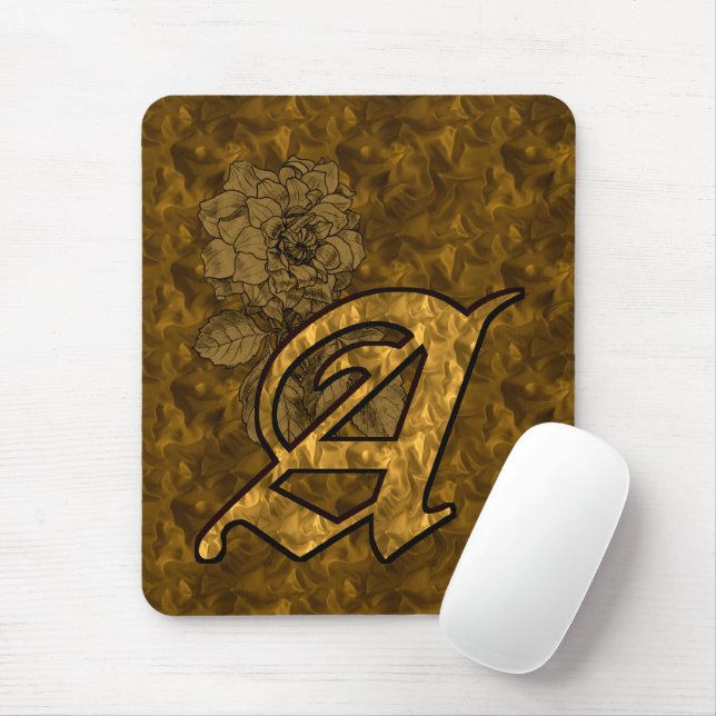 Monogram Initial A Elegant Gold Peony Flower Mouse Mat (With Mouse)