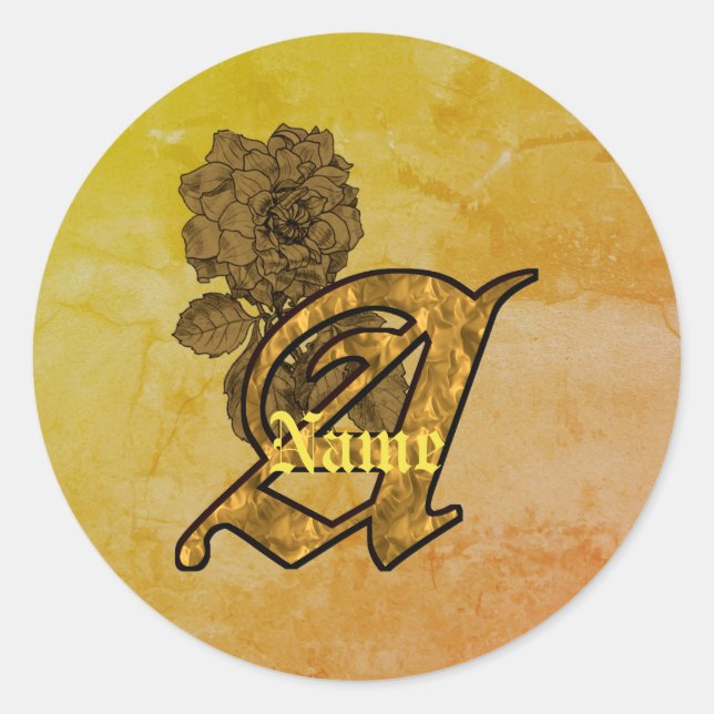 Monogram Initial A Elegant Gold Peony Personalised Classic Round Sticker (Front)