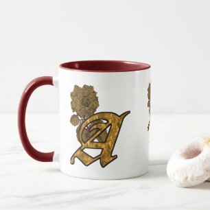 Monogram Initial A Elegant Gold Peony Personalised Mug