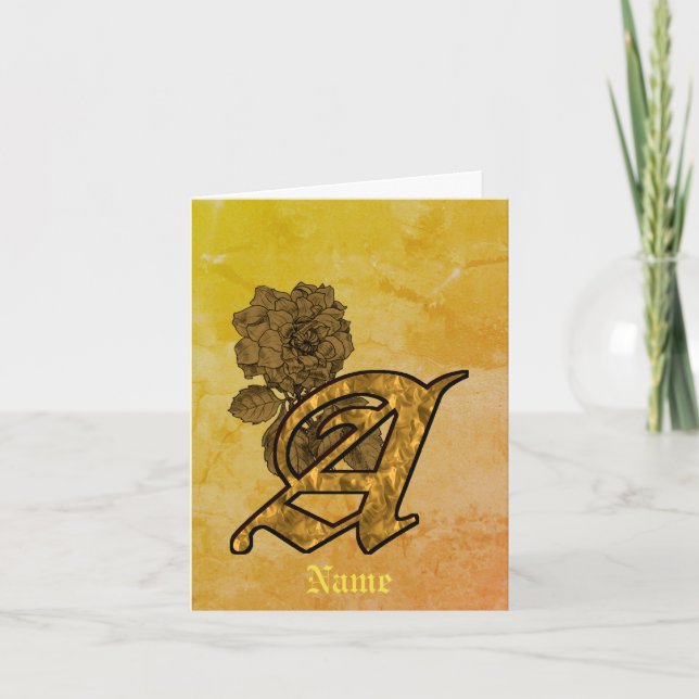 Monogram Initial A Elegant Gold Peony Personalised Note Card (Front)