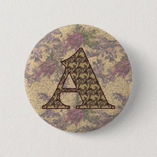 Monogram Initial A Elegant Vintage Floral  6 Cm Round Badge