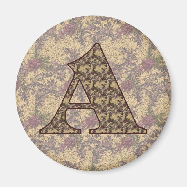 Monogram Initial A Elegant Vintage Floral Magnet (Front)