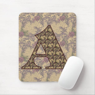 Monogram Initial A Elegant Vintage Floral Mouse Mat