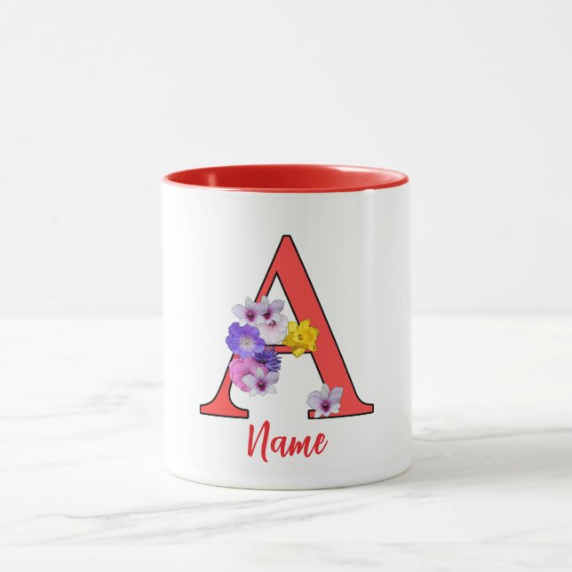 Monogram Initial A Floral  Mug (Center)