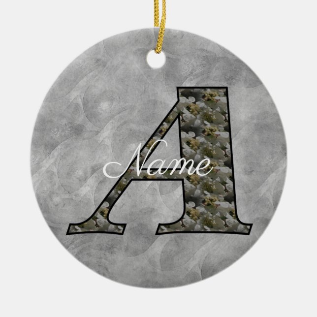 Monogram Initial A Hydrangea Flowers Personalised Ceramic Tree Decoration (Front)