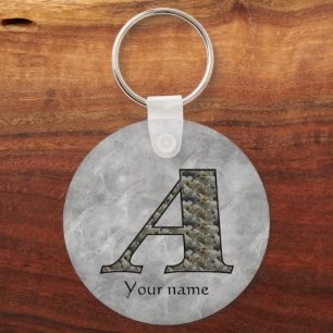 Monogram Initial A Hydrangea Flowers Personalised Key Ring