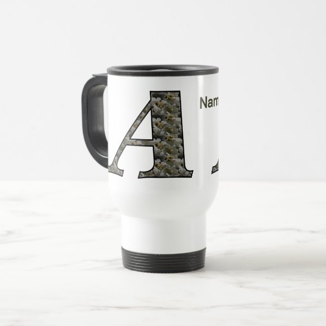 Monogram Initial A Hydrangea Flowers Personalised Travel Mug (Front Left)