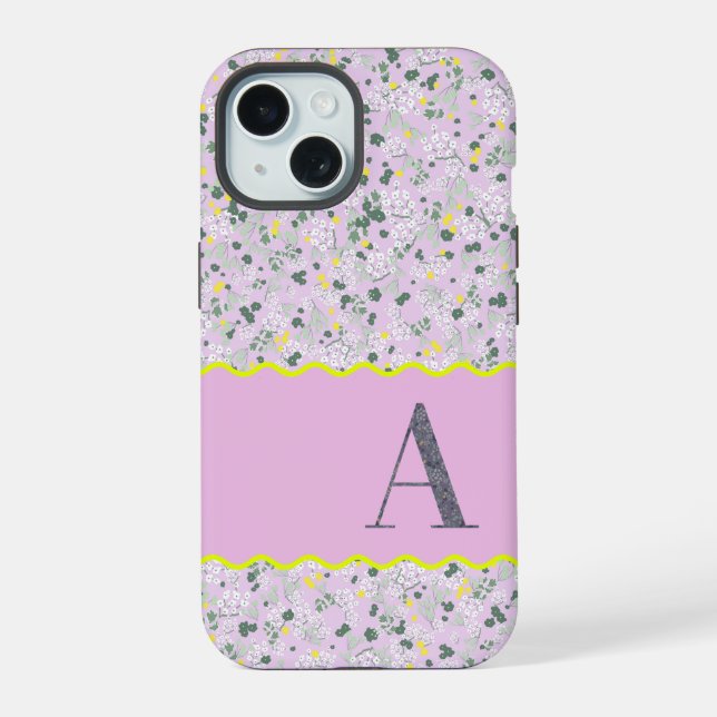 MONOGRAM INITIAL A LILAC LITTLE FLOWERS iPhone 15 CASE (Back)