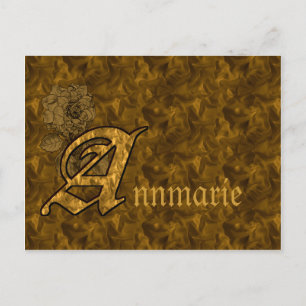 Monogram Initial A Name Gold Peony Personalised Postcard