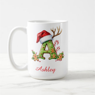 Monogram initial A Santa merry Christmas  Coffee Mug